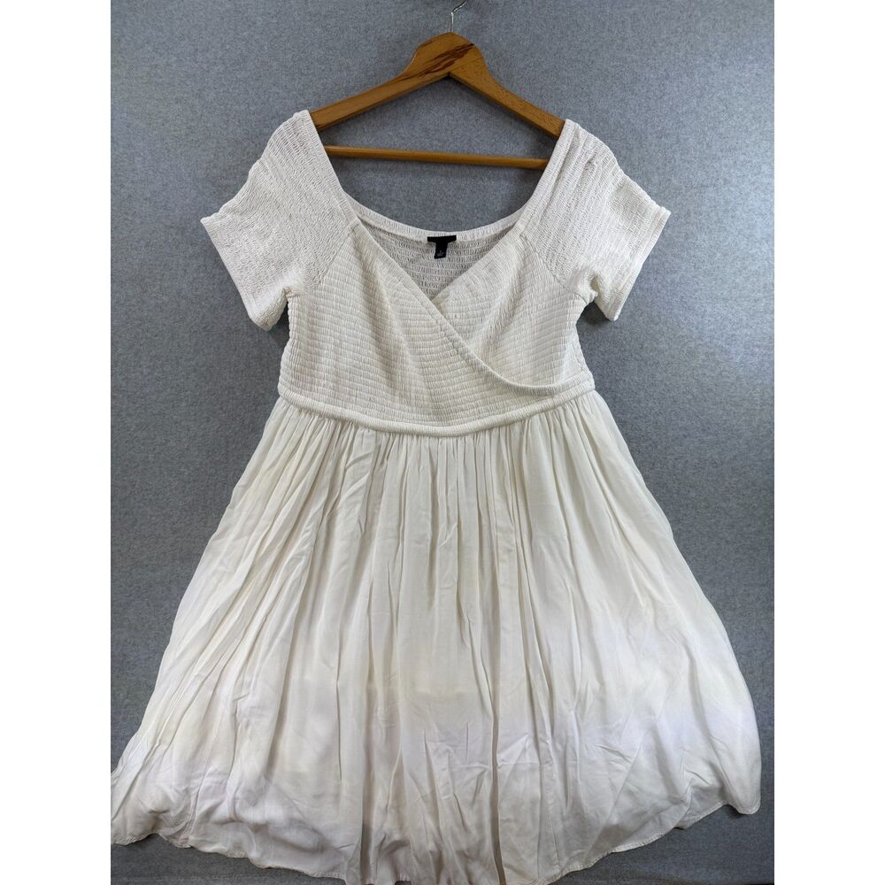 Torrid Ivory White Smocked Surplice Fit & Flare Dress Size 1 3419
